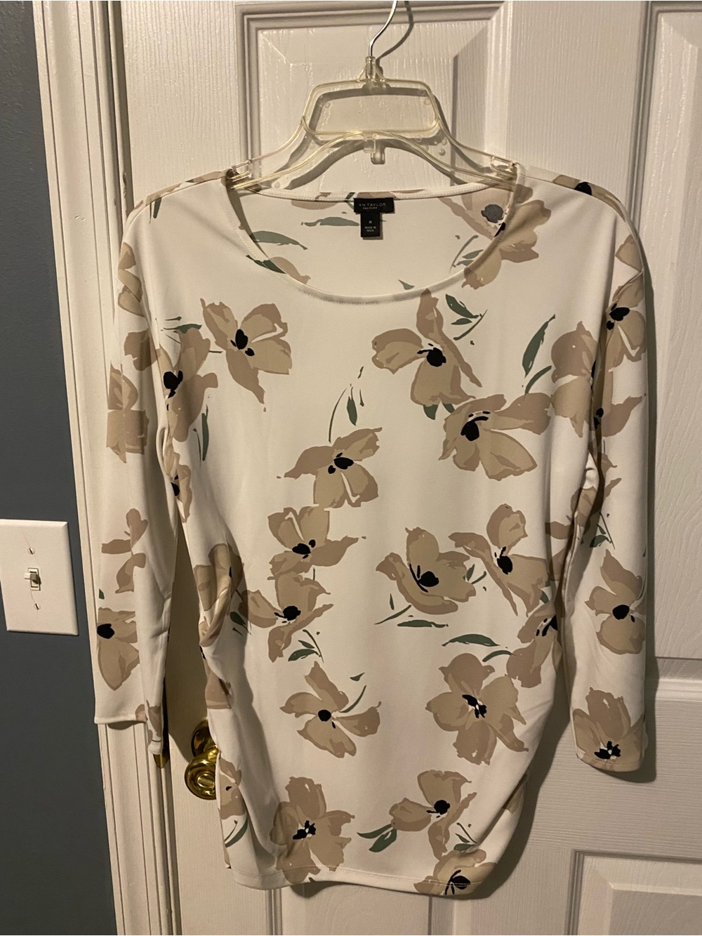 Ann Taylor Factory Cream Floral Boatneck Blouse
